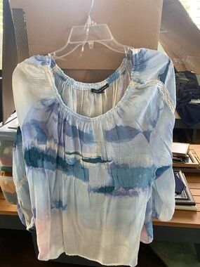Women’s Light Blue Watercolor Peasant Tunic - Relaxed Fit